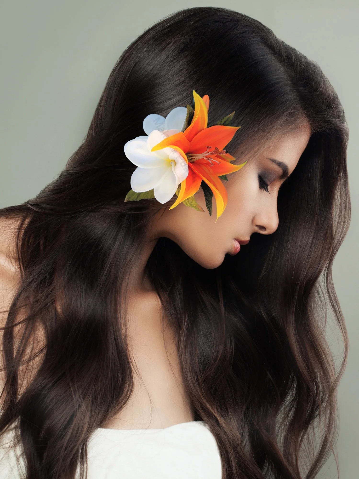Bridal Headpiece created with Tropical Real Touch Orange Lily and